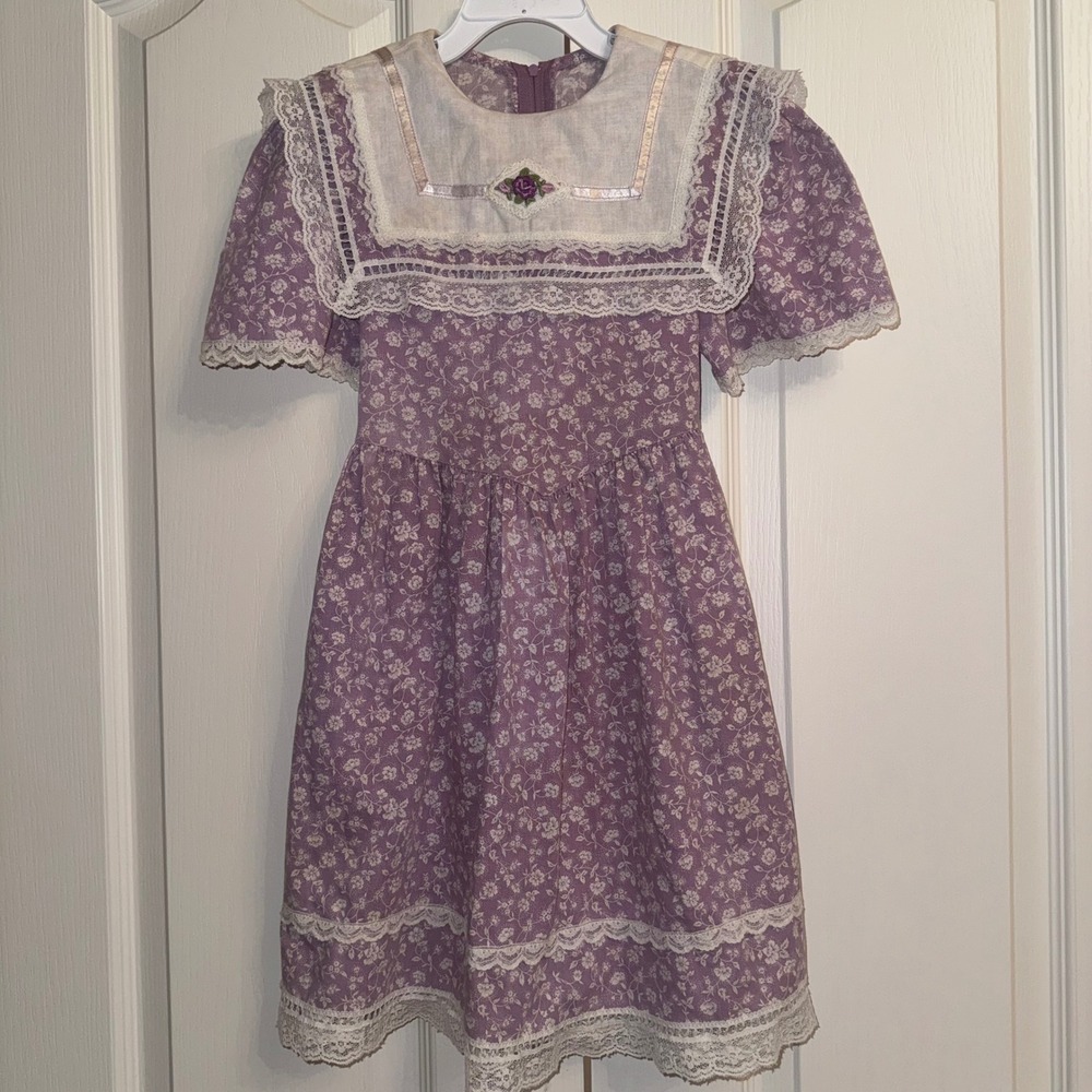 Gunne Sax by Jessica McClintock Vintage Girls Purple Floral Lace Prairie Dress 6